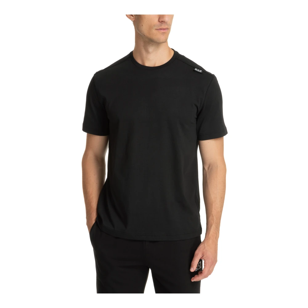 Emporio Armani EA7 Gestreept T-shirt met Logo Detail Black Heren