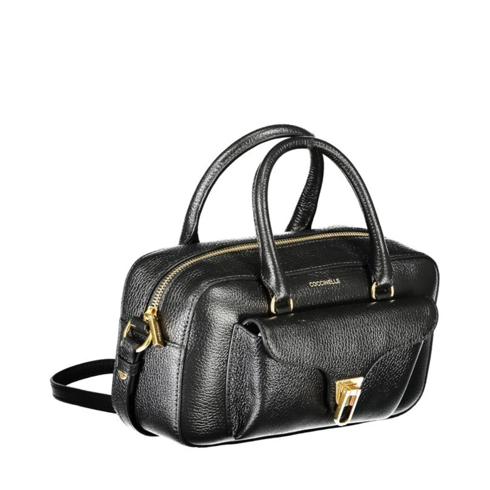 Coccinelle Zwarte leren handtas met meerdere zakken Black Dames