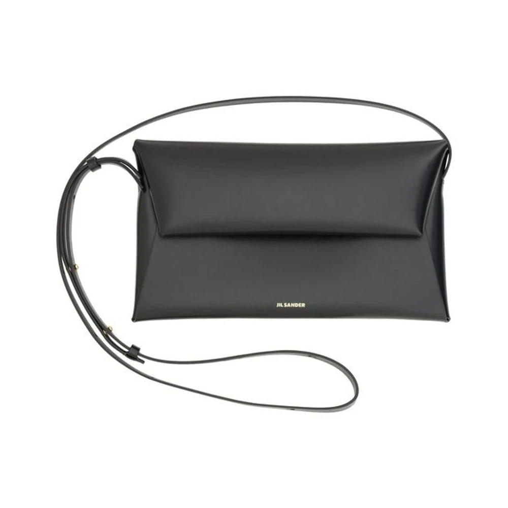 Jil Sander Leren schoudertas met magnetische flap Black Dames
