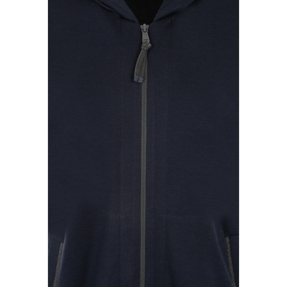 BRUNELLO CUCINELLI Blauwe trui met capuchon en rits Black Dames