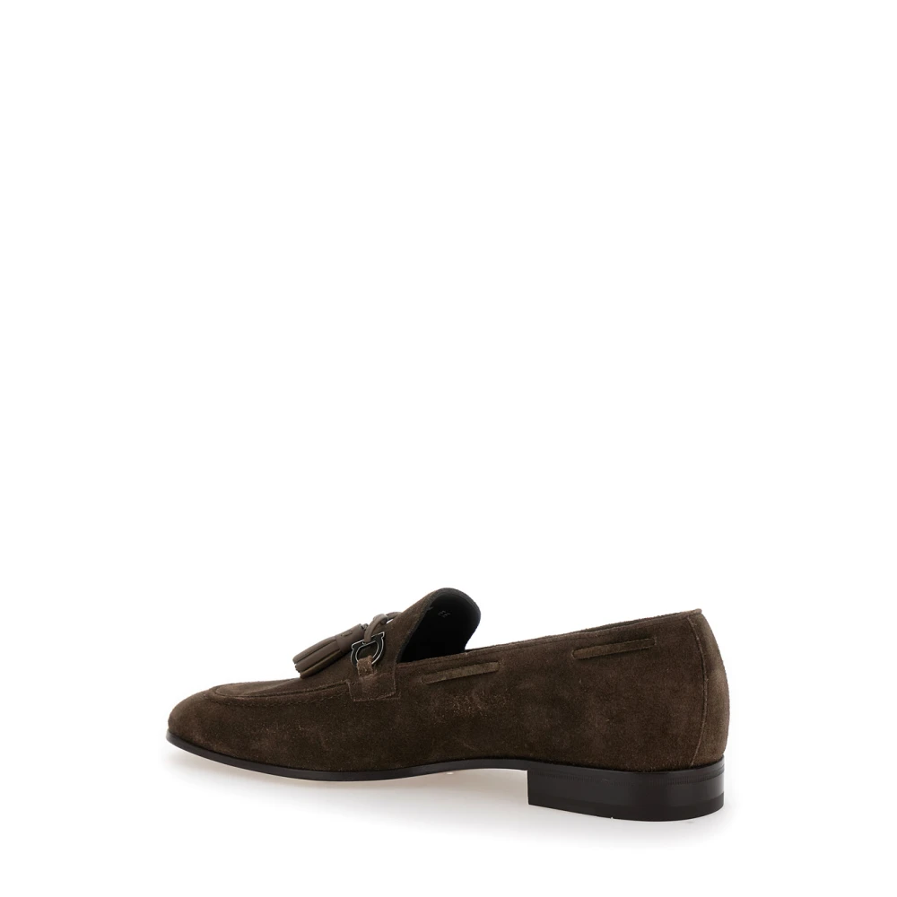 Salvatore Ferragamo Bruine Suède Loafers met Gancini Detail Brown Heren