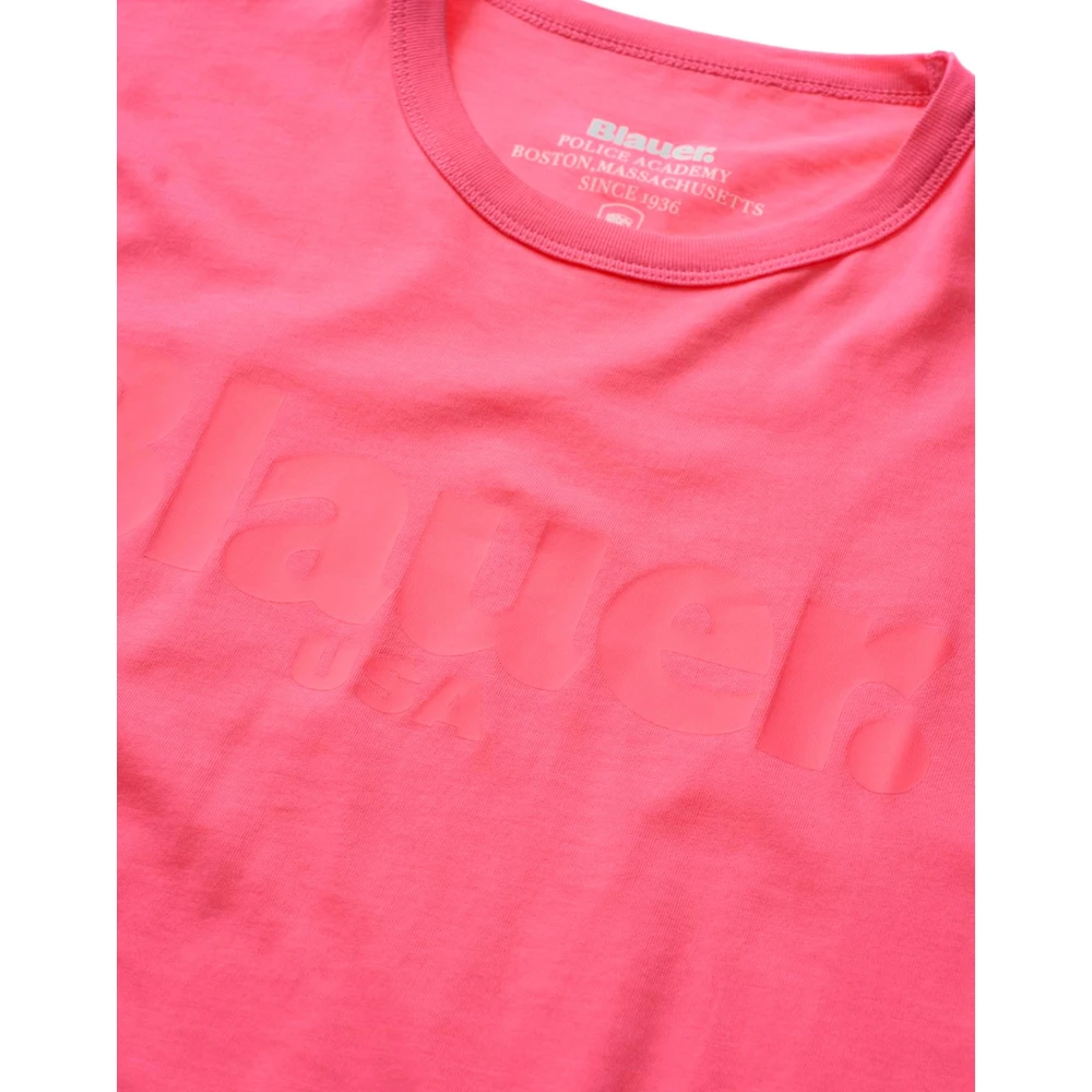 Blauer Heren Katoenen Jersey T-Shirt Pink Heren
