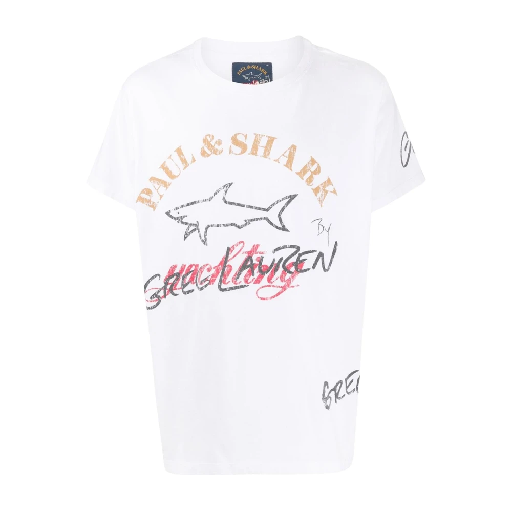 PAUL & SHARK creweck logo bedrukt T-shirt White Heren