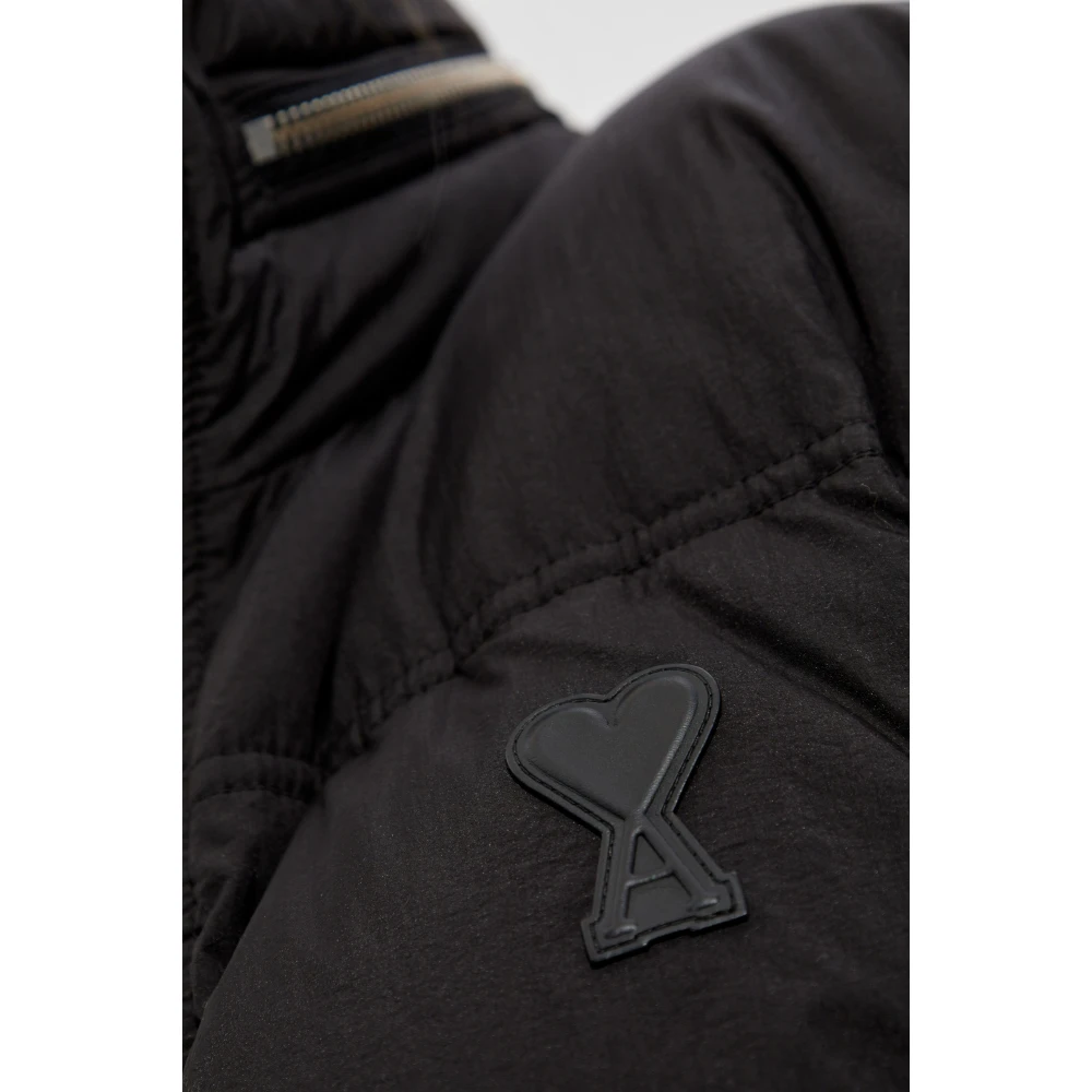 Ami Paris Donsjack met capuchon opgeborgen in de kraag Black Dames