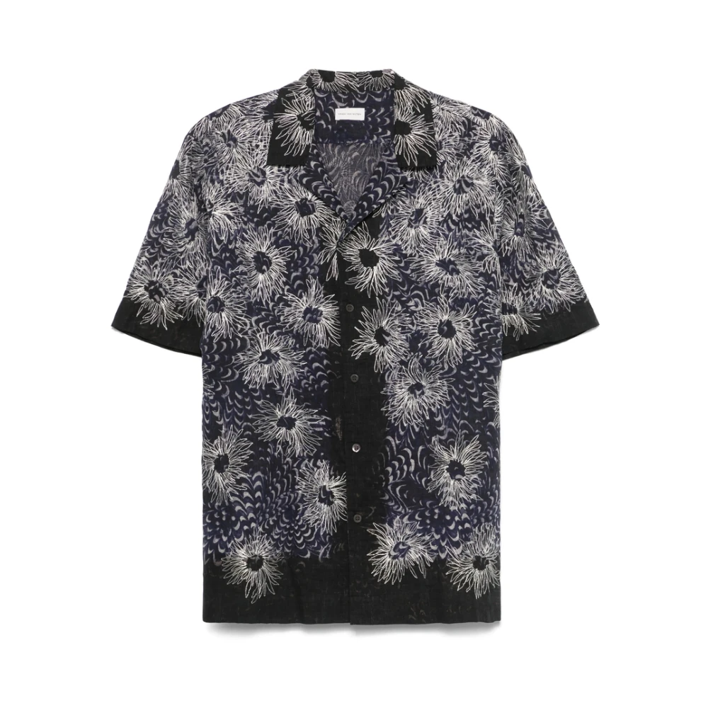 Dries Van Noten Navy Blue 3D Detailering Camp Kraag Shirt Blue Heren