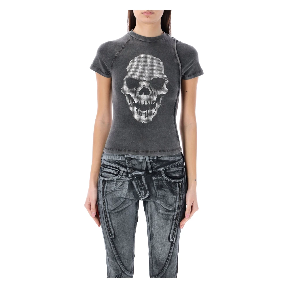 Ottolinger Zwart Gewassen Rhinestone Skull T-Shirt Black Dames