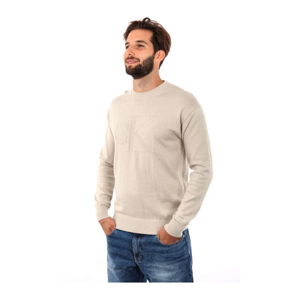 Calvin Klein Jeans Intarsia Logo Crewneck Sweater Heren Beige Heren