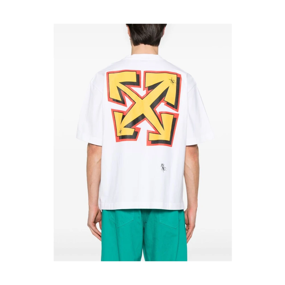 Off White Geborduurd Motief Ronde Hals T-shirt White Heren