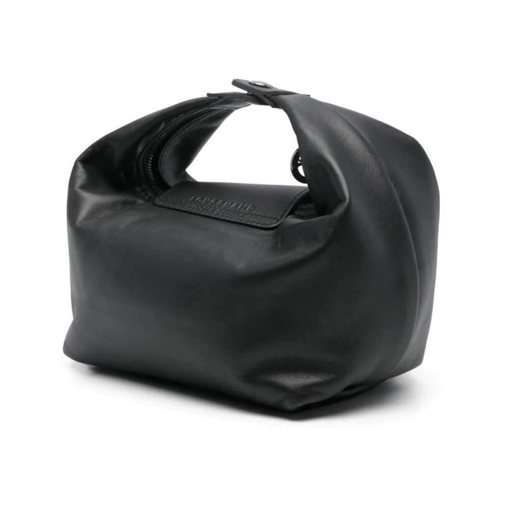 Longchamp Zwarte Kalfsleren Tas met Overslag Black Dames