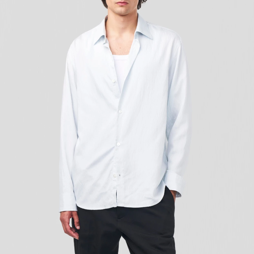 Nn07 Groen Gestreept Twill Overhemd met Bedrukte Artwork White Heren