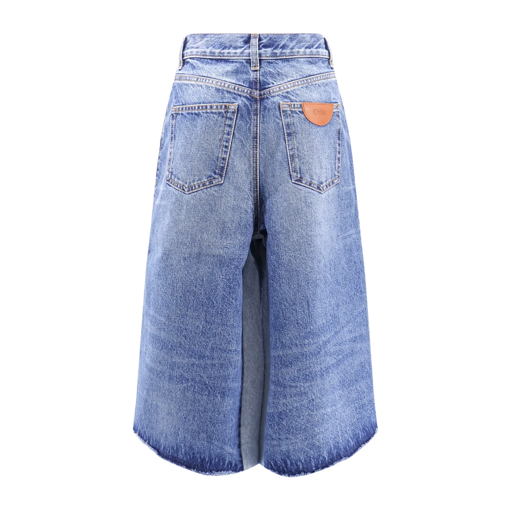 Chloé Denim Bermuda Shorts met Frayed Bottom Blue Dames