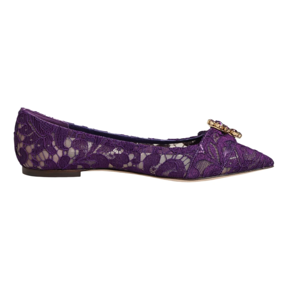 Dolce & Gabbana Purple Taormina Lace Crystals Flats Shoes - EU36/US5.5 - Image 3