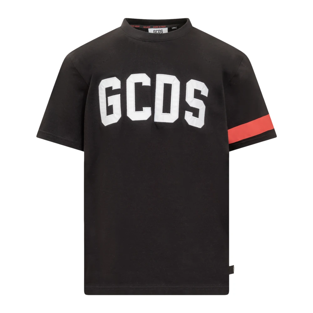 Gcds Zwart Logo T-shirt met Rode Banden Black Heren
