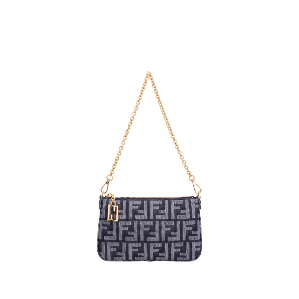 Fendi Women's Blue Shoulder Bags, One Size, Baguette Pouch Tessuto Ff