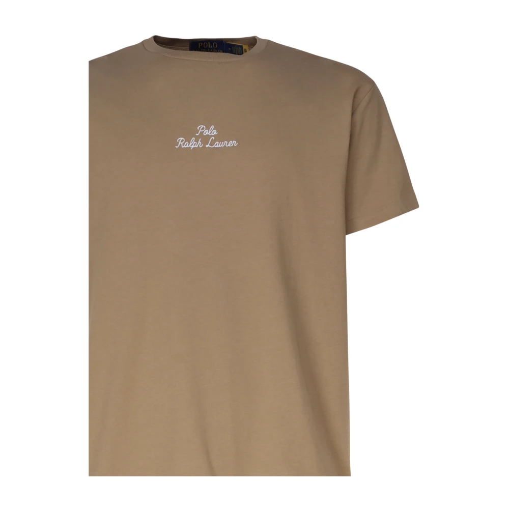 Polo Ralph Lauren Geborduurd katoenen T-shirt in Khaki Brown Heren