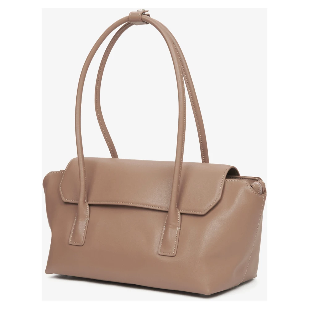 Estro Dames Beige Leren Schoudertas met Lange Handvatten Beige Dames