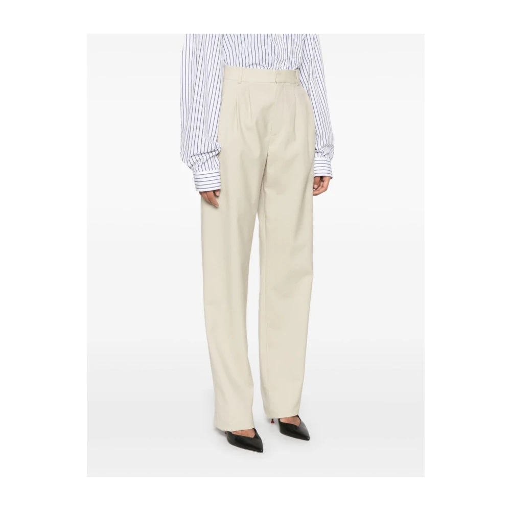 Saint Laurent Beige Geplooide Broek met Verborgen Sluiting Beige Dames
