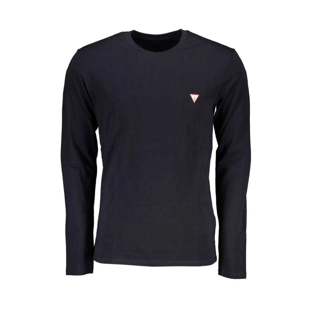 Guess Men's Blue Cotton Logo Print Long Sleeve - Long Sleeve T-Shirts - S - Tops