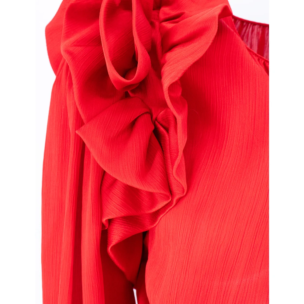 pinko Satin Ruched Blouse met Bloemenapplicatie Red Dames