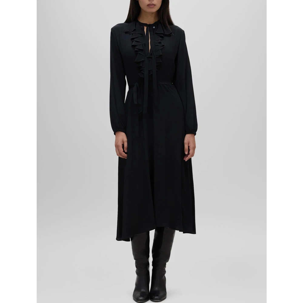 Aspesi Zwarte zijden crêpe jurk met jabot Black Dames
