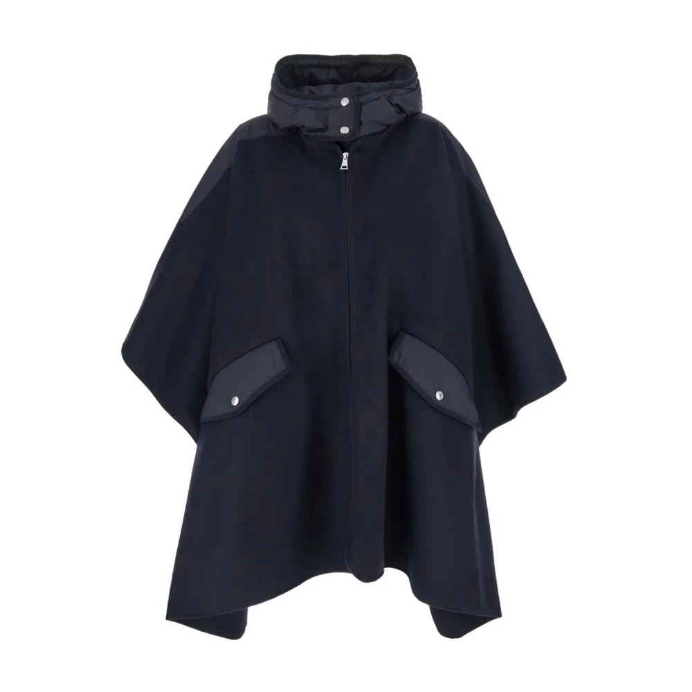 Moncler Women's Blue Ponchos, One Size, Wool Zip Cape