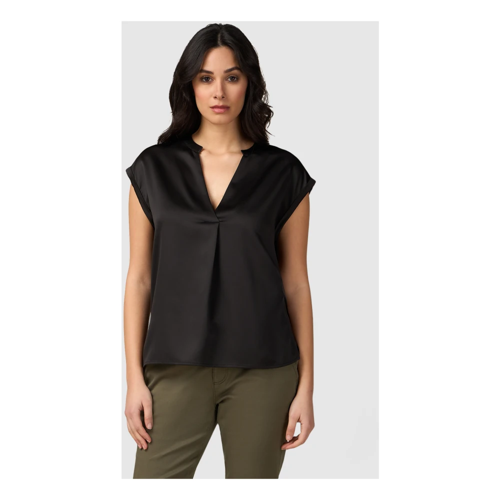 Oltre V-hals T-shirt van twee materialen Black Dames