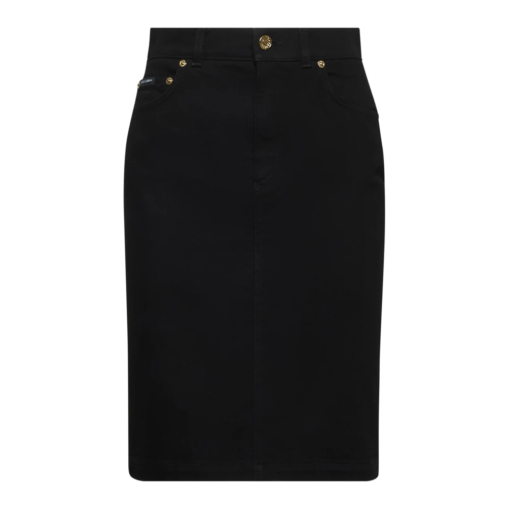 Dolce & Gabbana Zwarte Denim Rok met Logodetails Black Dames