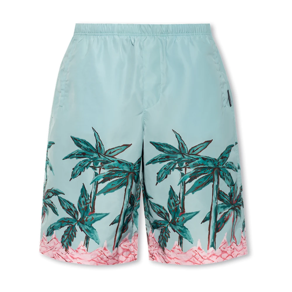 Palm Angels Men's Blue Graphic Print Swim Shorts - Beachwear - M - Swimwear
