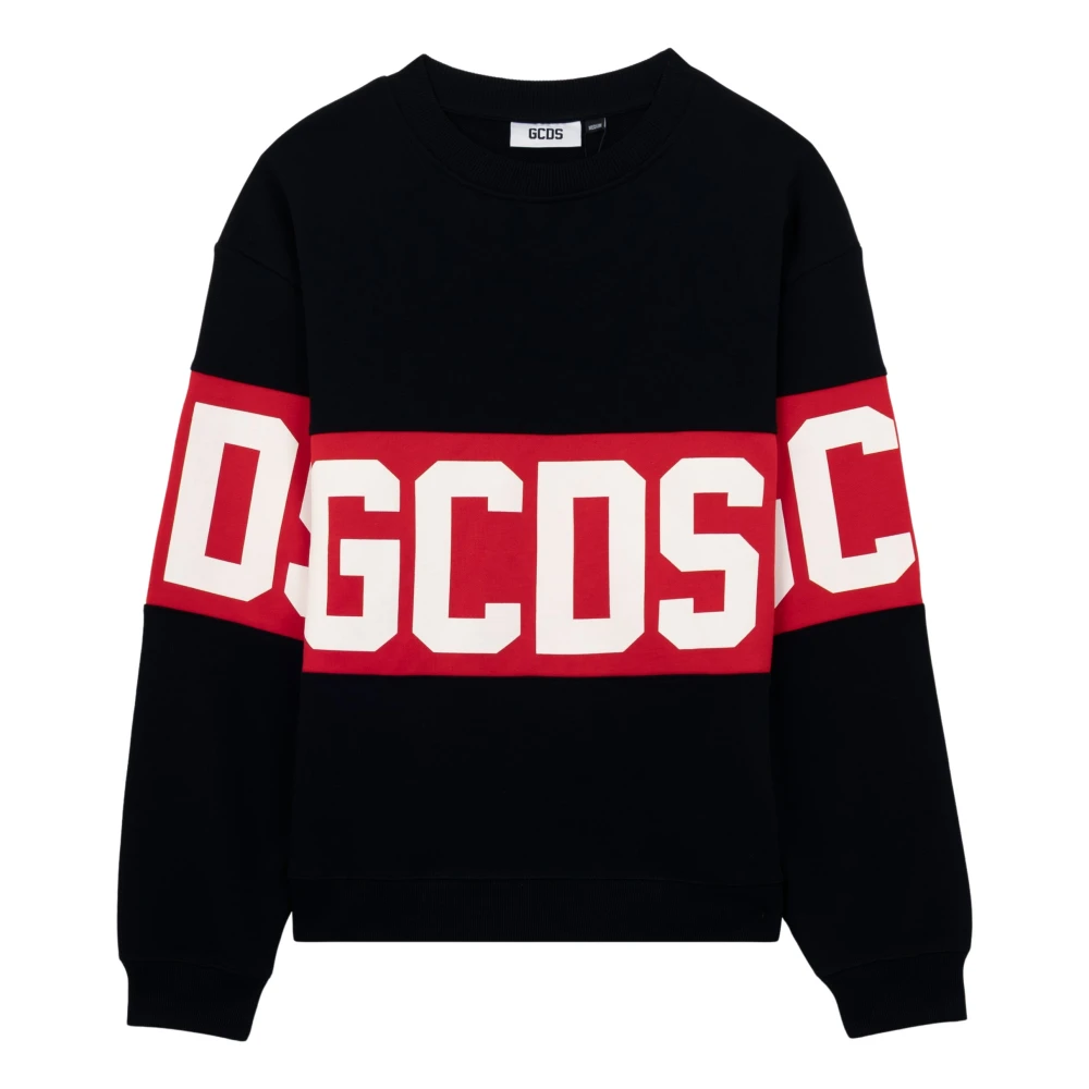 Gcds Black Sweatshirts, Male, M, Band Logo Crewneck