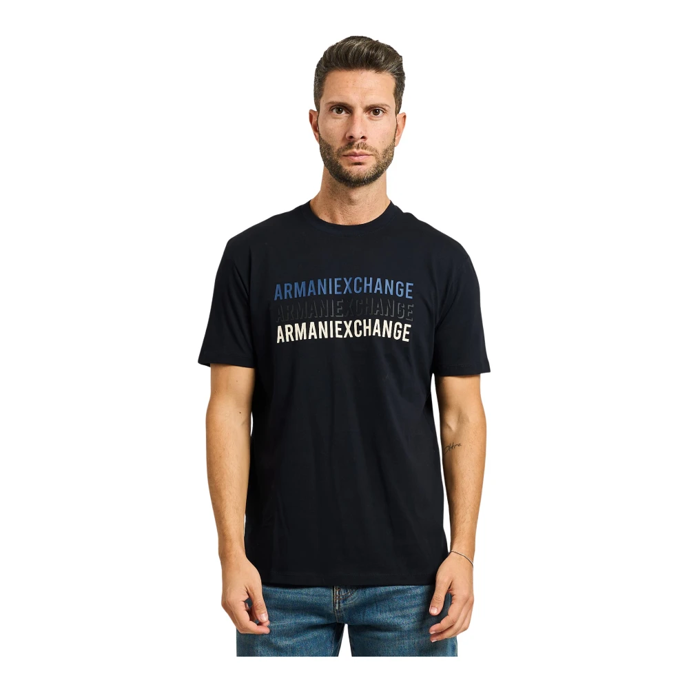 Armani Exchange Homme Bleu Tops, Taille: L T-Shirt À Col Rond Avec Imprimé