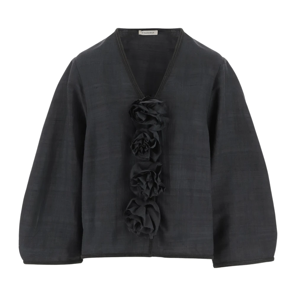 By Malene Birger Zijden V-hals Wijde Mouw Top By Herenne Birger Black Dames