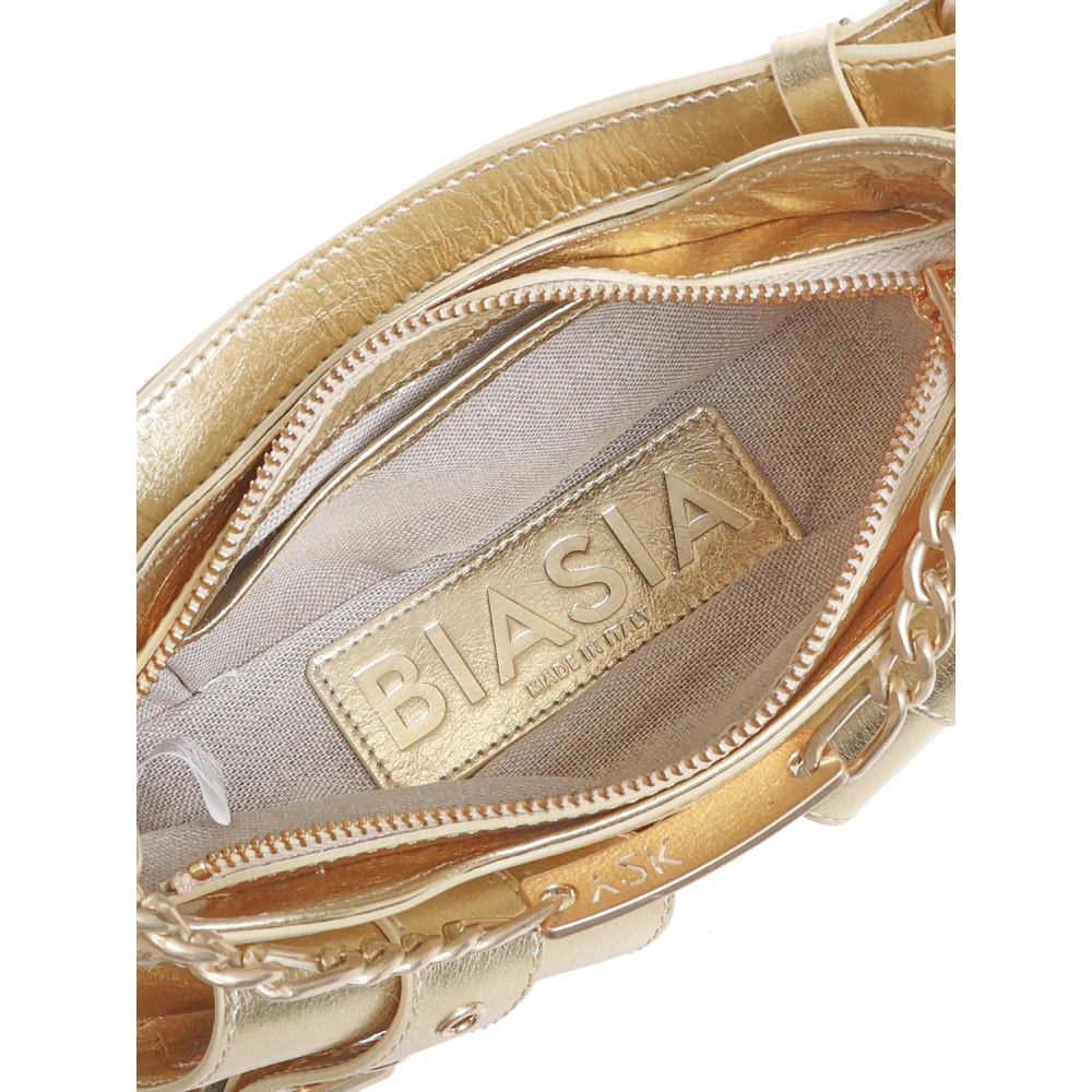 Biasia Gouden Leren Schoudertas met Rits Beige Dames