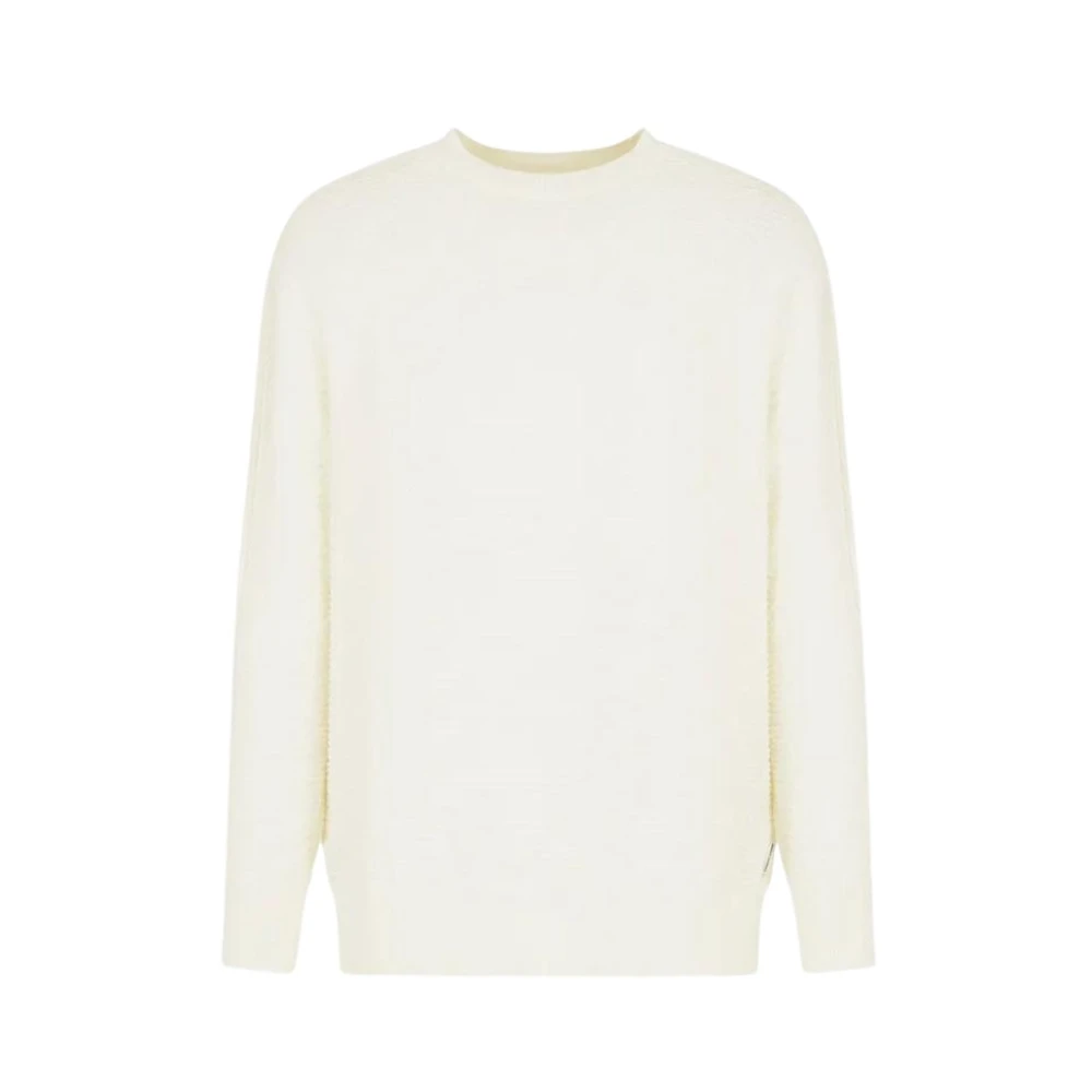 Emporio Armani Witte 3D Textuur Crewneck Sweater White Heren
