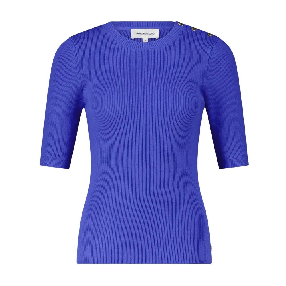 Fabienne Chapot Paarse korte mouw trui met knoopdetails Blue Dames