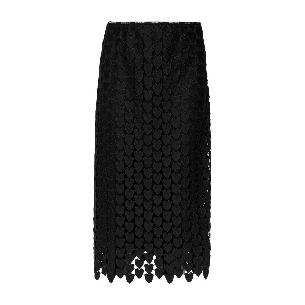 Ottod'Ame Midi rok met hartjespatroon en elastische taille Black Dames