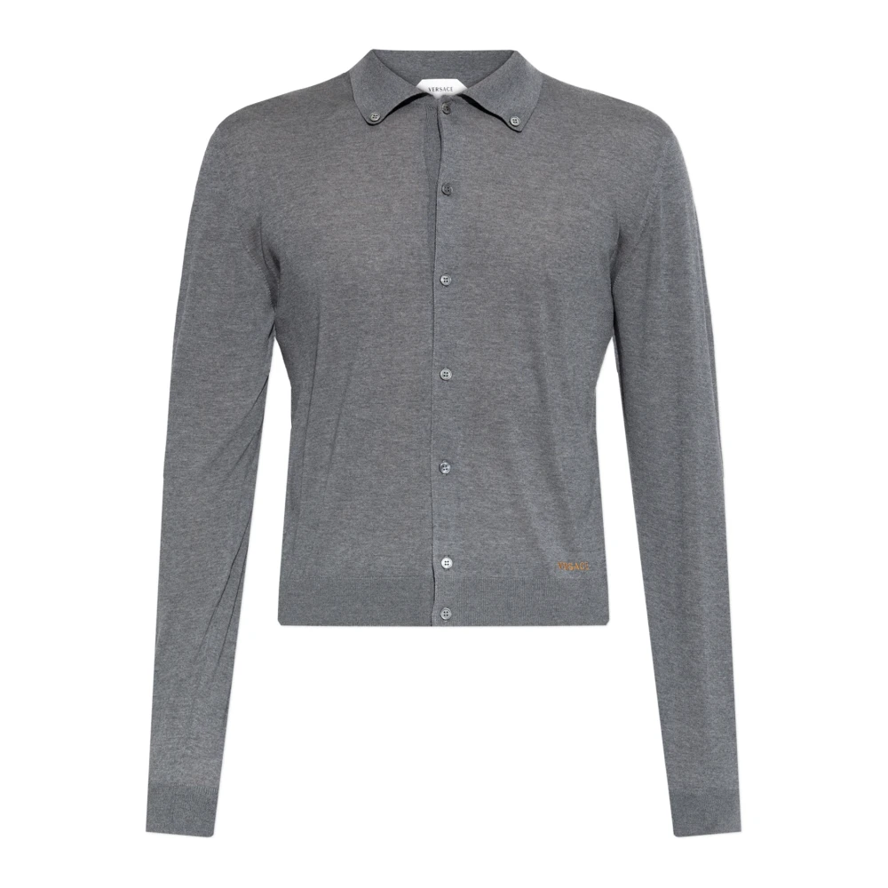 Versace Uomo Grigio - Cardigan In Lana Con Logo Ricamato - Knitwear - L