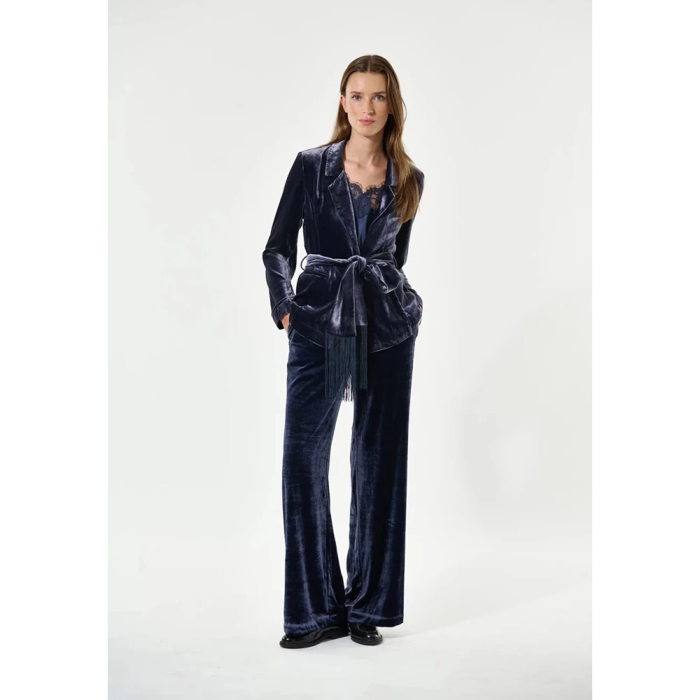 Dea Kudibal Midnight Blue Velvet Blazer Jacket Blue Dames