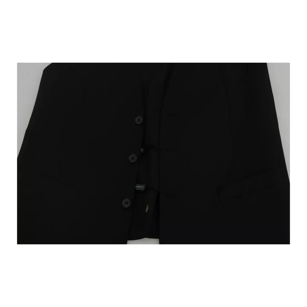 Dolce & Gabbana Klassieke Zwarte Wol Slim Fit Vest Black Heren
