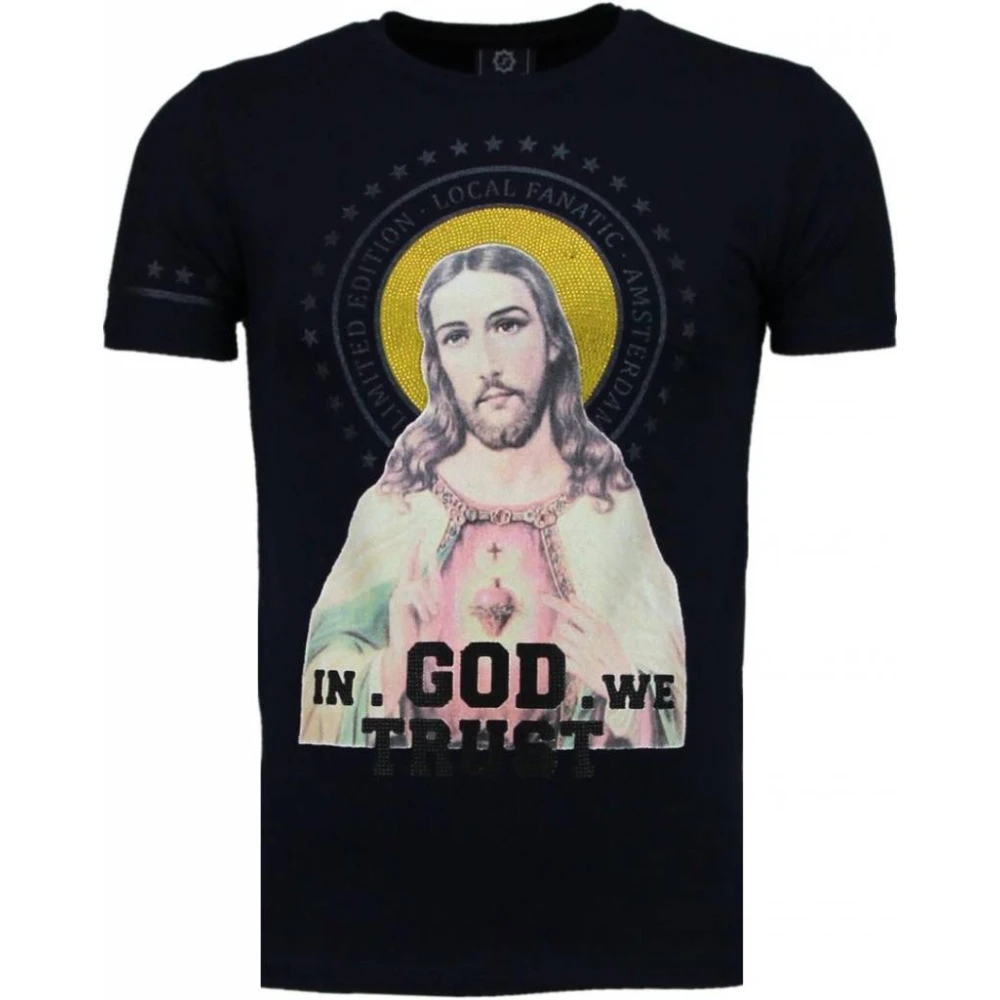 Local Fanatic Jesus God Trust Rhinestone - Herr T Shirt - 5094N Blue, Herr