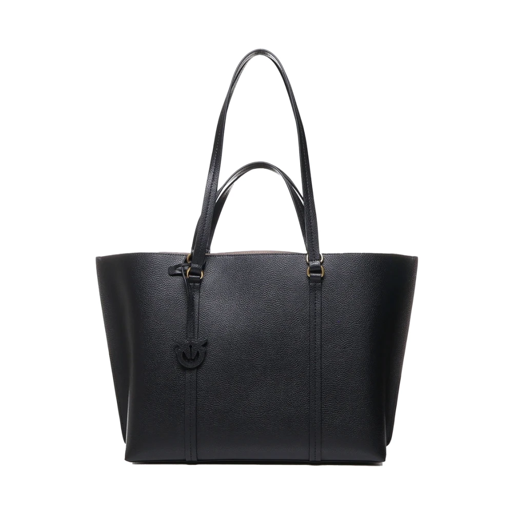 pinko Zwarte Leren Shopper Tas met Handvatten Black Dames