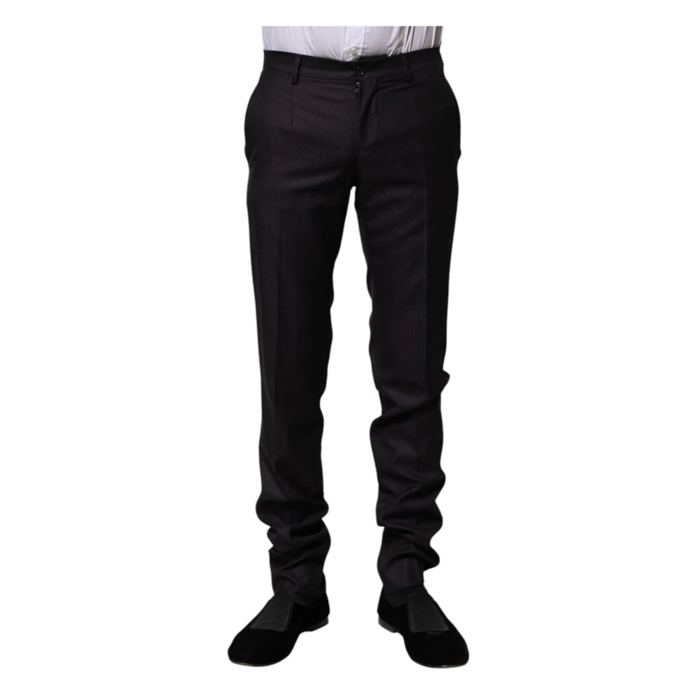 Dolce & Gabbana Men's Black Wool Patterned Formal Trousers - Suit Trousers - Xs - Trousers