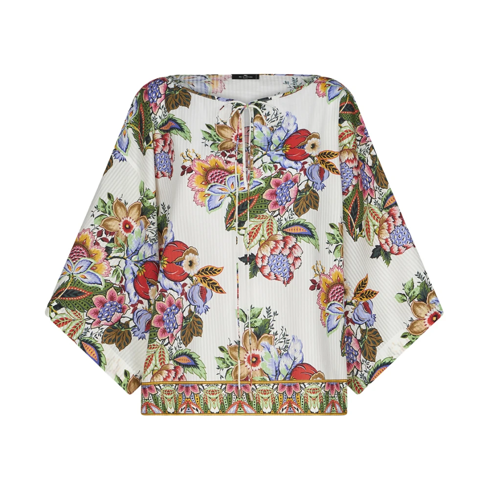 Etro Vit Kaftan-inspirerad Blus med Buketttryck Multicolor, Dam