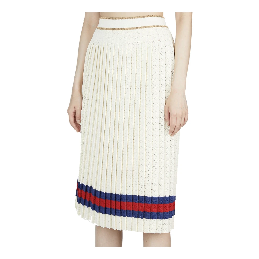 Gucci Geruite Gebreide Plooirok Beige Dames