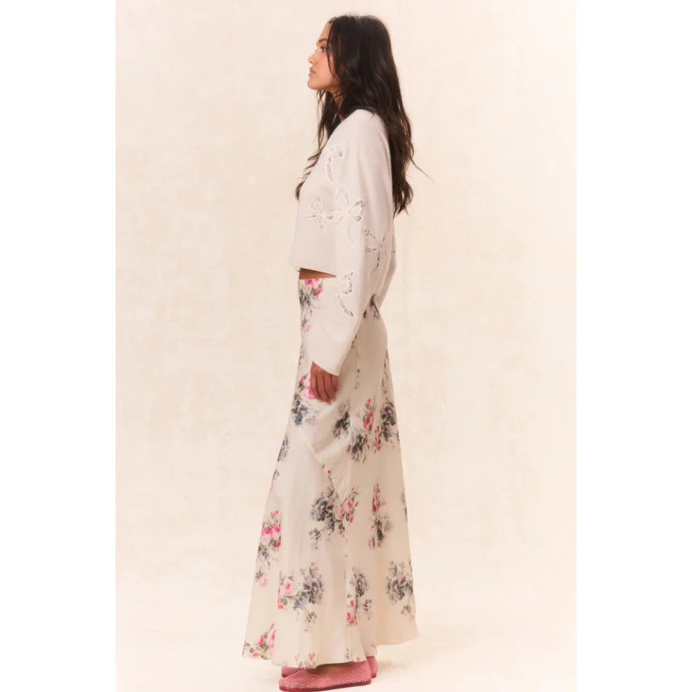 Loveshackfancy Bloemen Zijden Maxi Rok Beige Dames