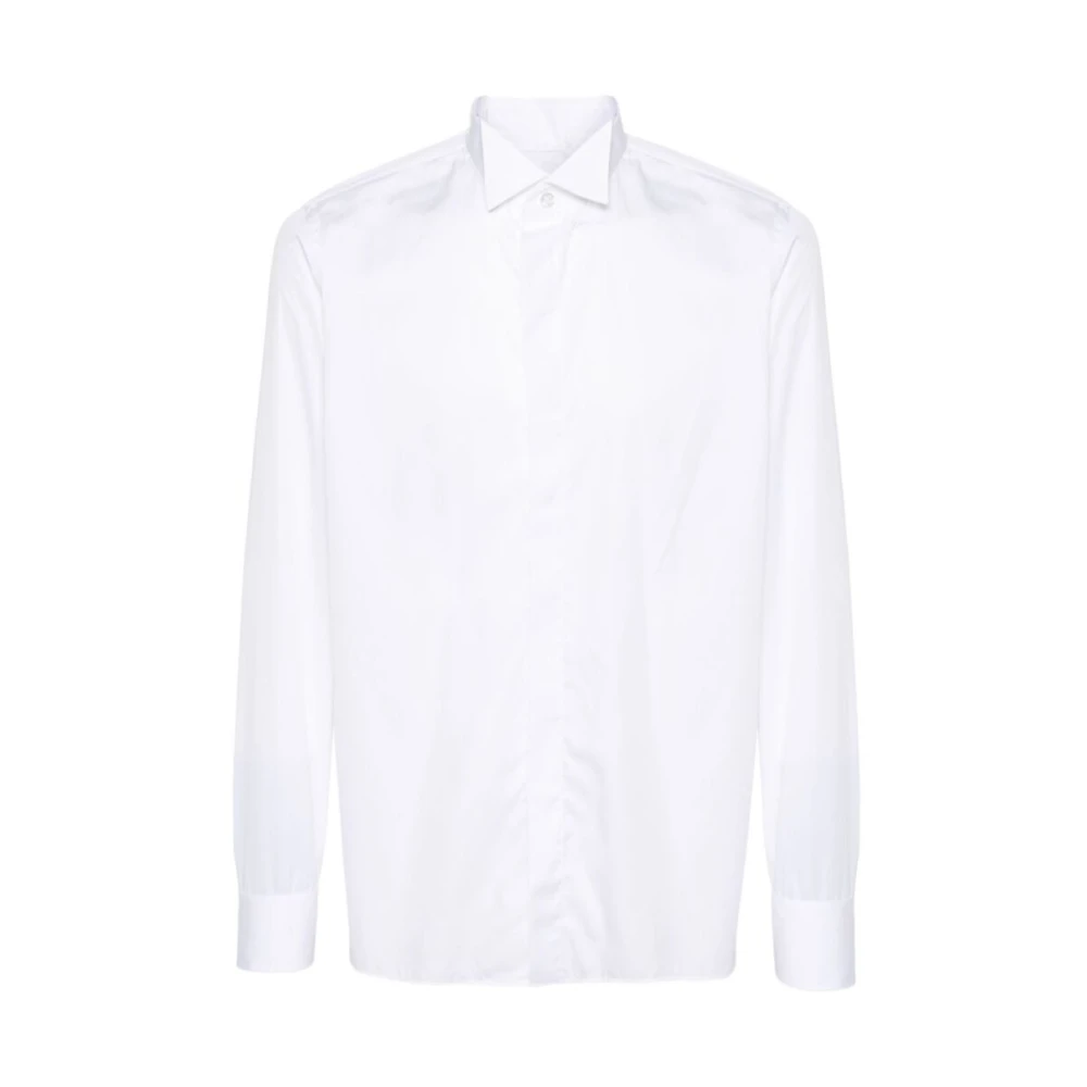 Tagliatore Klassiek Wit Katoenen Overhemd White Heren