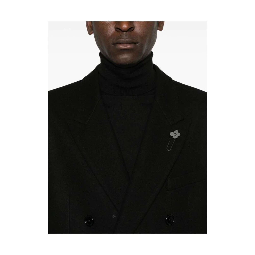Lardini Zwarte Wollen Double-Breasted Jas Black Heren