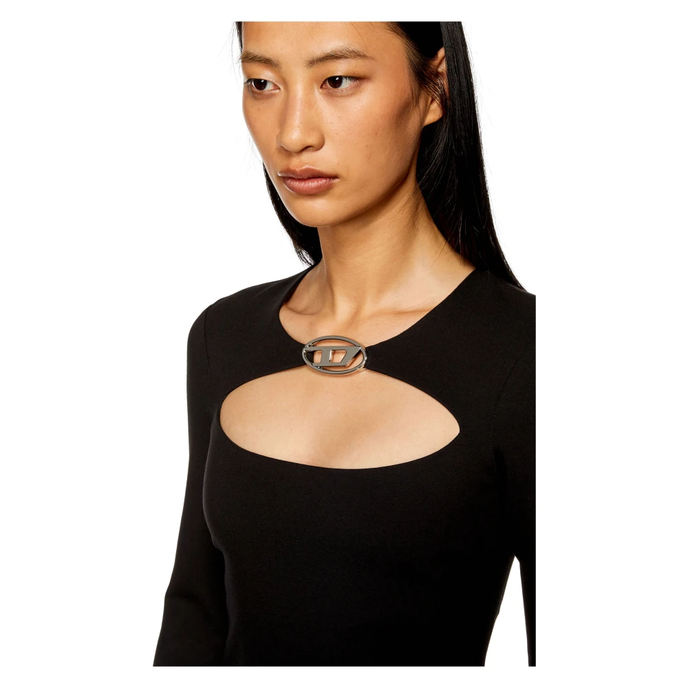 Diesel Milano-knit dress with metal Oval D plaque Black Dames