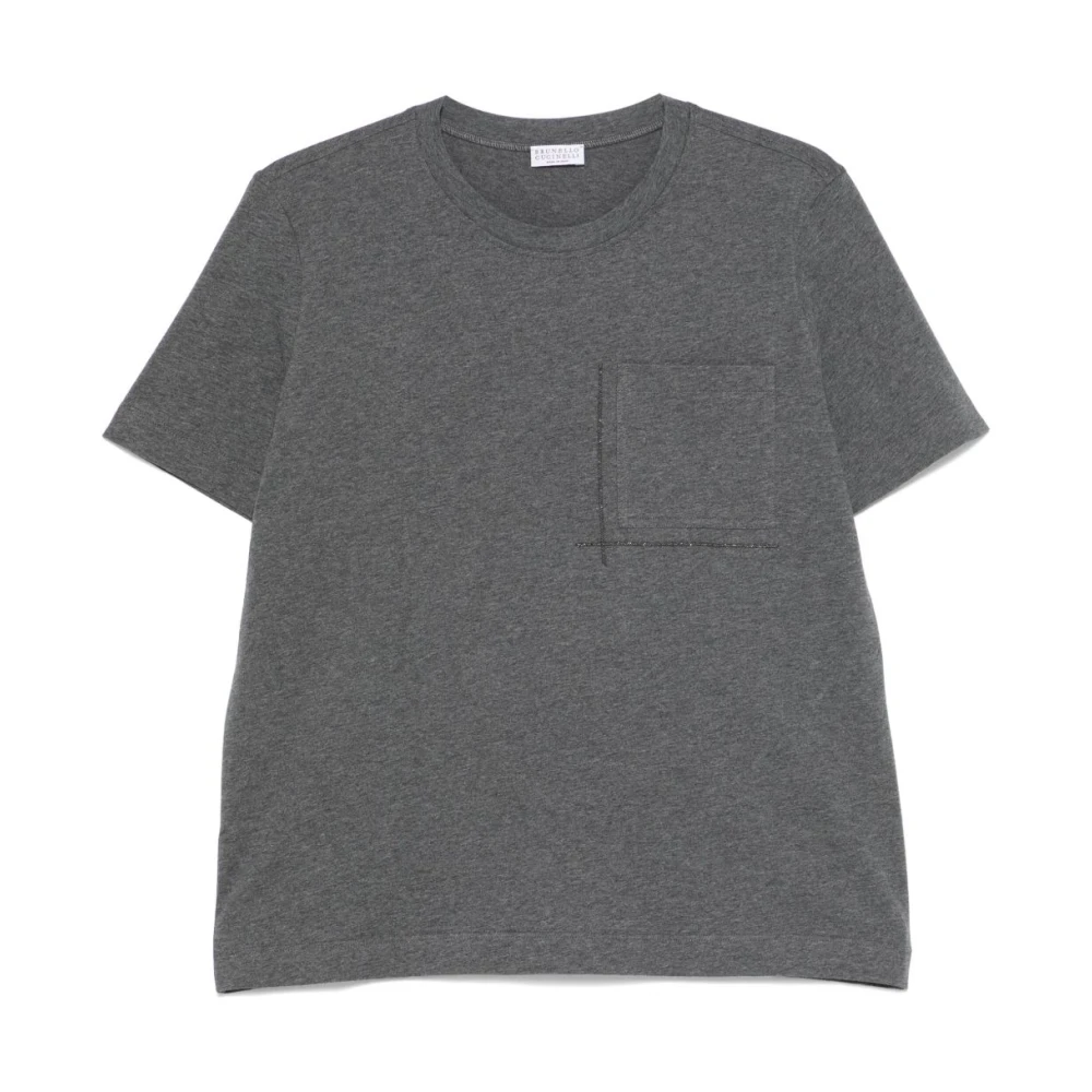 BRUNELLO CUCINELLI Grijze Borstzak T-shirts Gray Dames