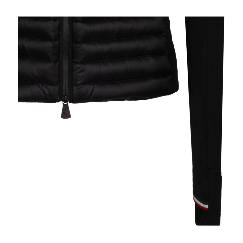 Moncler Zwarte gewatteerde jas met logo print Black Dames
