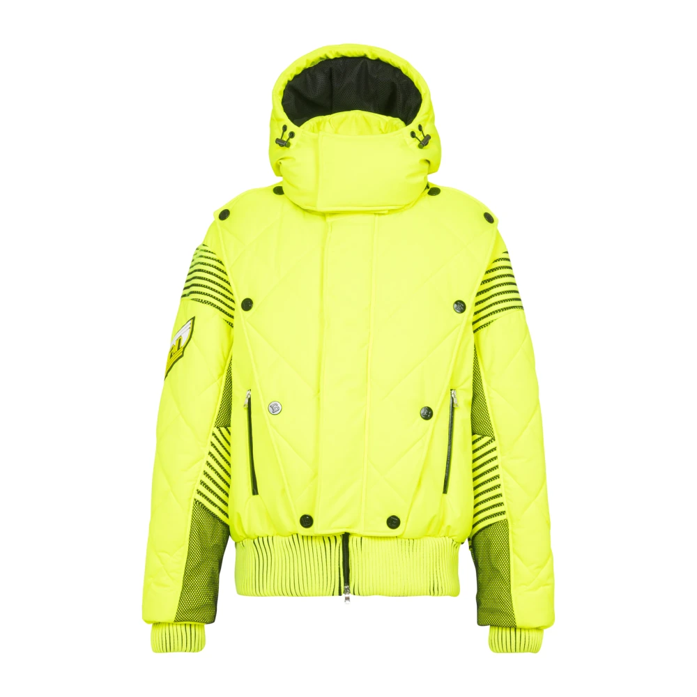 Balmain Gewatteerde neonkleurige jas met capuchon Yellow Heren